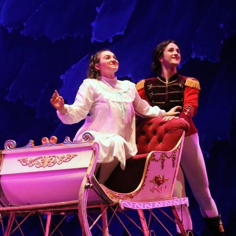 Trevor Seymour as The Nutcracker Prince dances with the character Clara in "The Nutcracker" onst年龄 at Merrill Auditorium